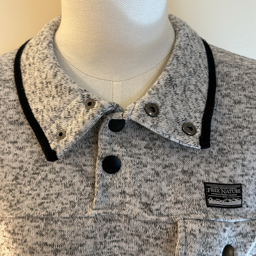 Free Nature Men's Gray Fleece Button Mock Pullover in size M - Picture 6 of 7